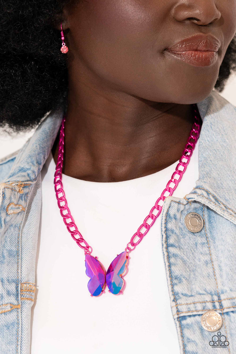 Fascinating Flyer - Pink Necklace - Paparazzi Accessories