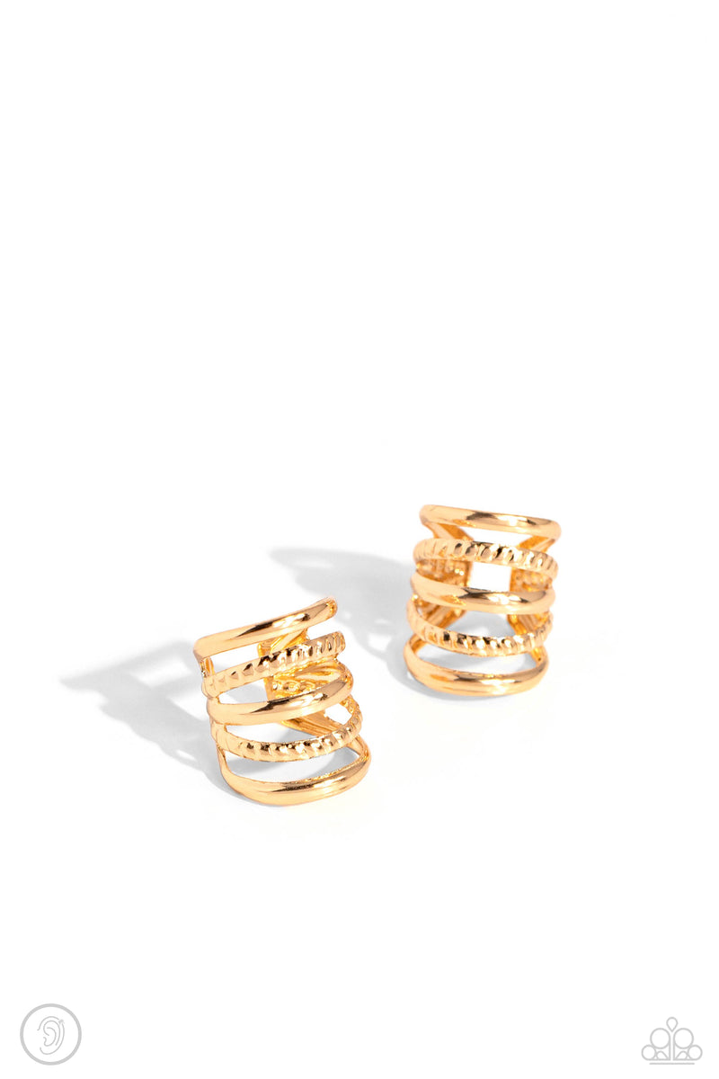 Flexible Fashion - Gold Cuff Earrings - Paparazzi Accessories