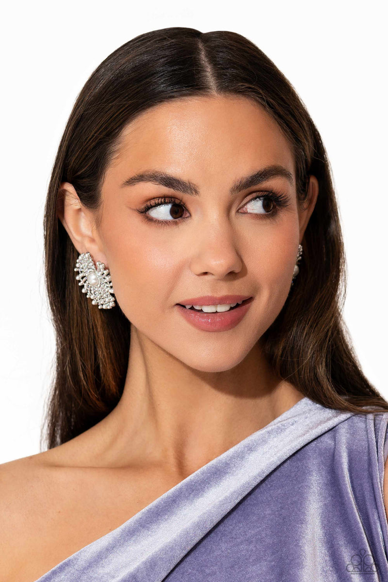 Fancy Fireworks - White Post Earrings - Paparazzi Accessories