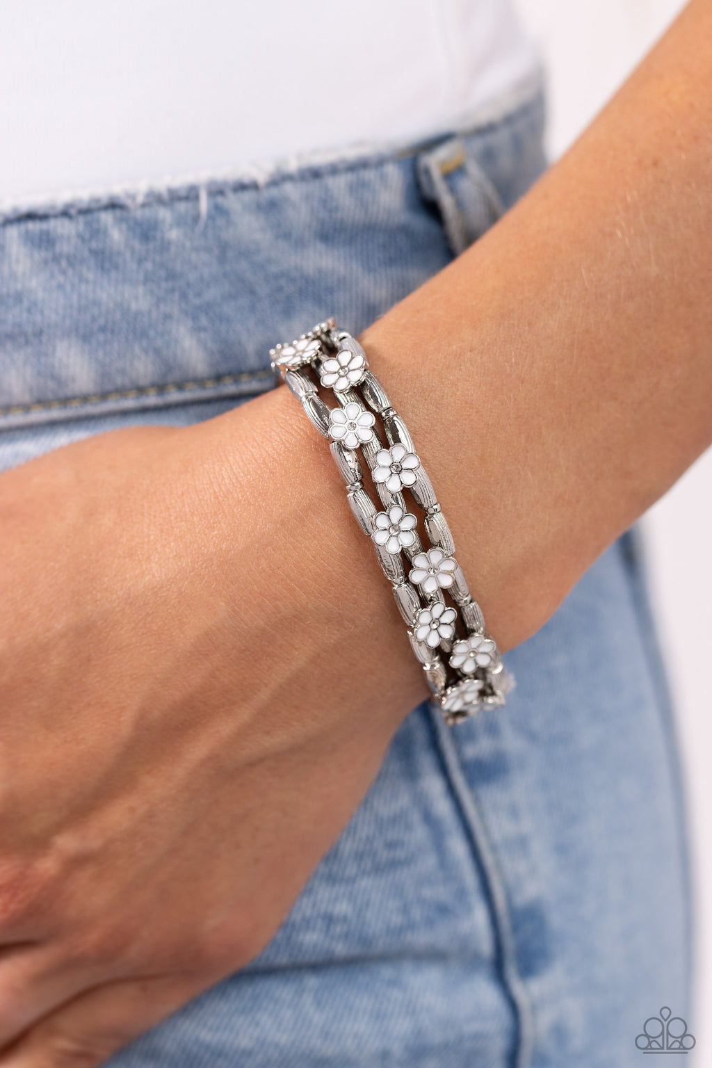 Scattered Springtime - White Bracelet - Paparazzi Accessories