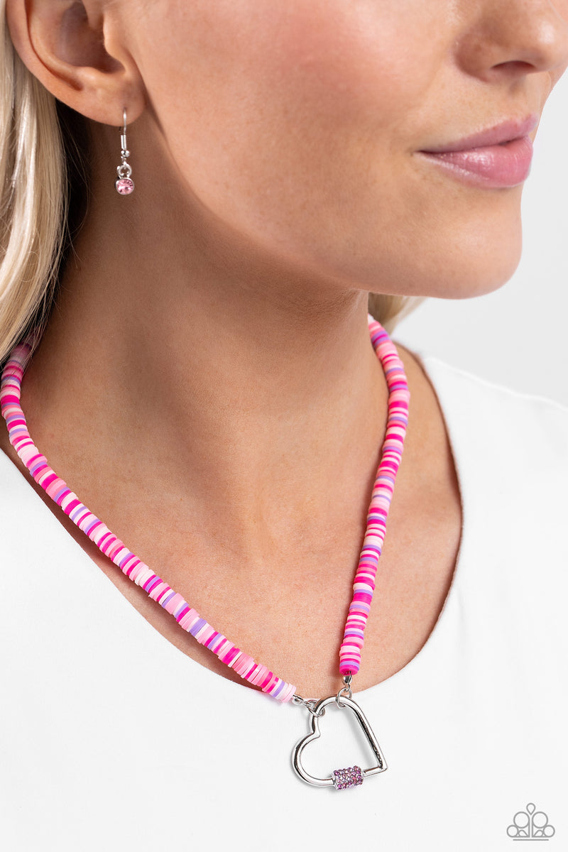 Clearly Carabiner - Pink Necklace - Paparazzi Accessories
