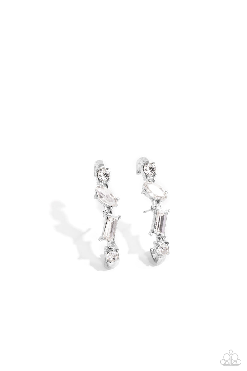 Sliding Shimmer - White Post Earrings - Paparazzi Accessories
