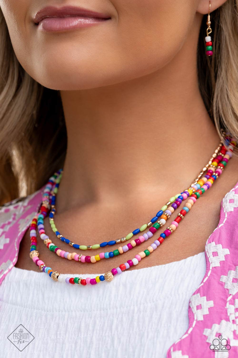 Multicolored Mashup - Gold Necklace - Paparazzi Accessories